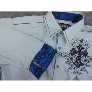 Lamasini Premium Shirt Mens Small Light Blue Cross Embroidered Western Cowboy